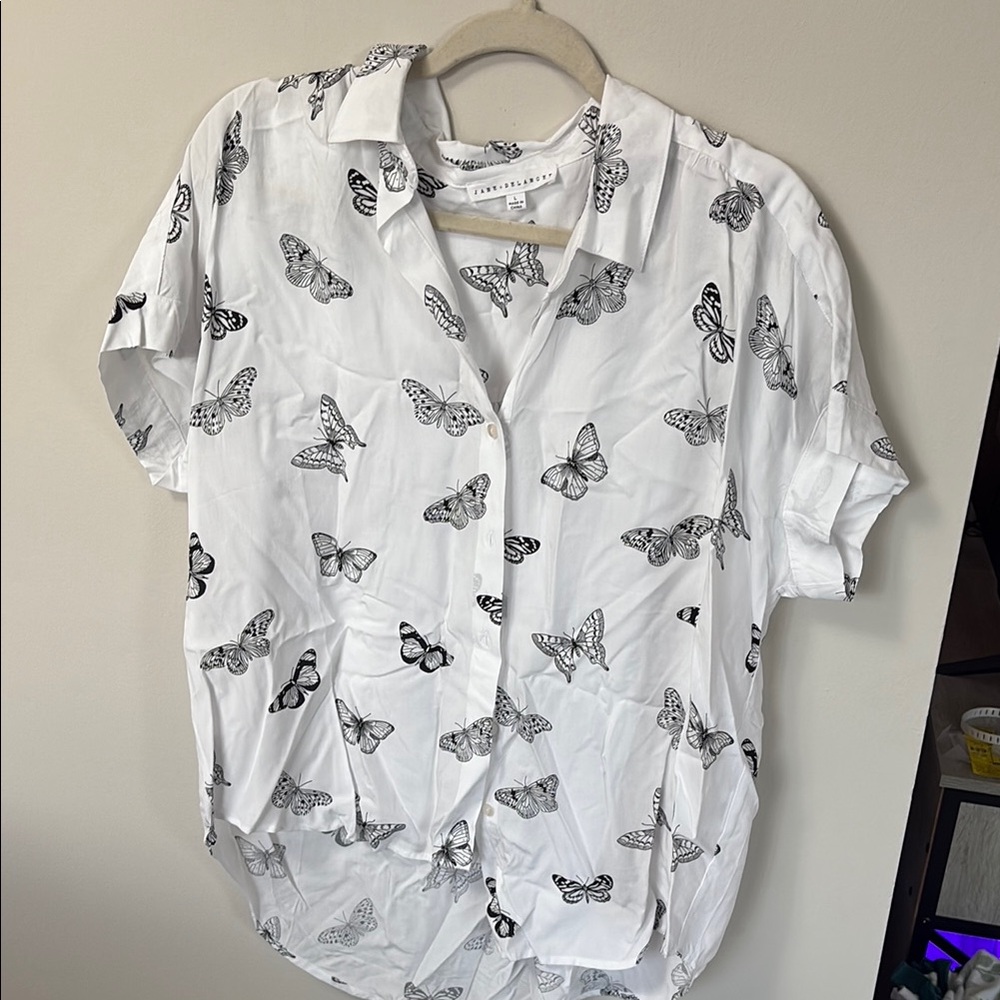 White Shirt with Butterfly Print